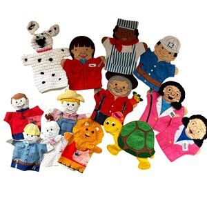 Vintage Hand Puppet Lot Felt Cloth Crochet Animal People Educational Toys Lot